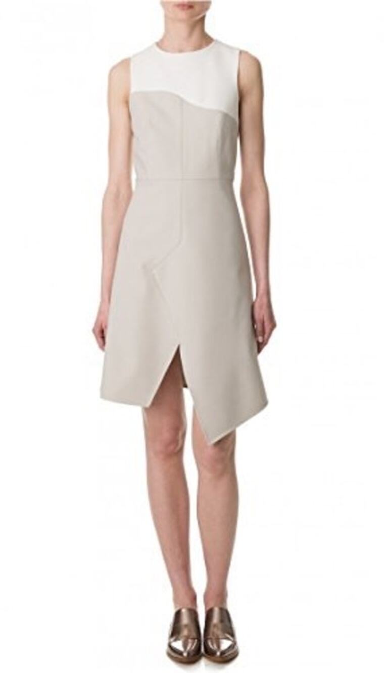 Tibi Anson Asymmetrical Colorblock Sleeveless White Gray Sheath Dress Size 6